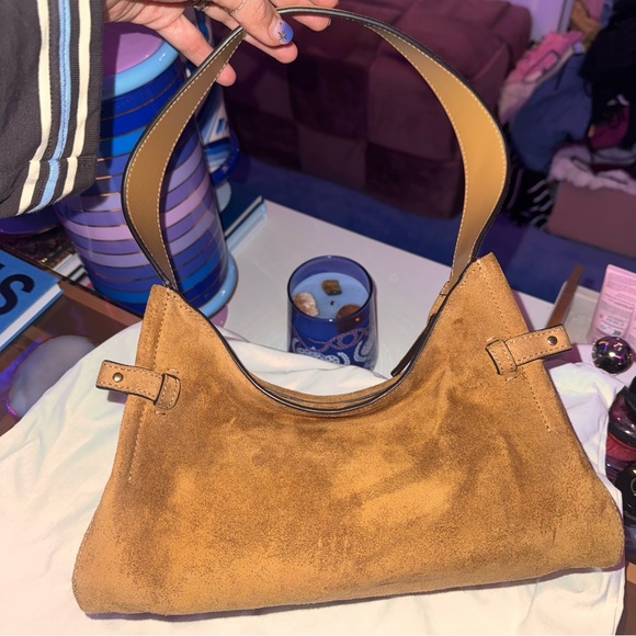 CHLOÉ Charms Camel Brown Suede Leather Gold Khaki Hobo Shoulder Bag Handbag - Picture 6 of 13